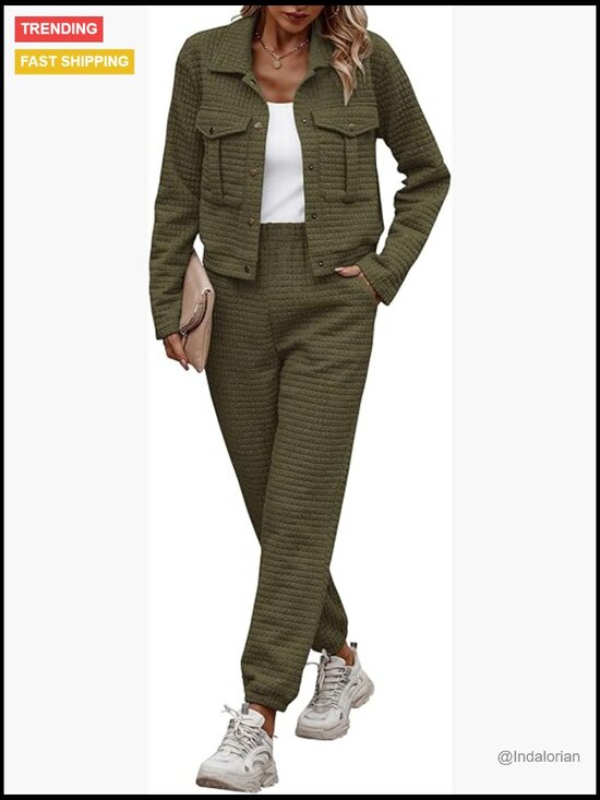 Long Sleeve Button Down Shacket Jacket and Sweatpants Tracksuit Set